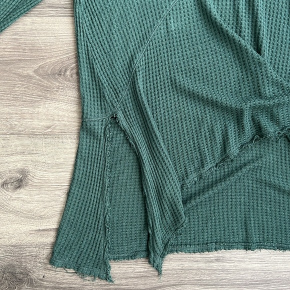 FREE PEOPLE Sunset Park Drippy Thermal Waffle Knit Top Emerald Green Medium - Picture 7 of 10